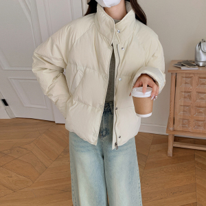 韩系小个子短款羽绒棉服女2023年新款立领洋气棉袄面包服冬外套