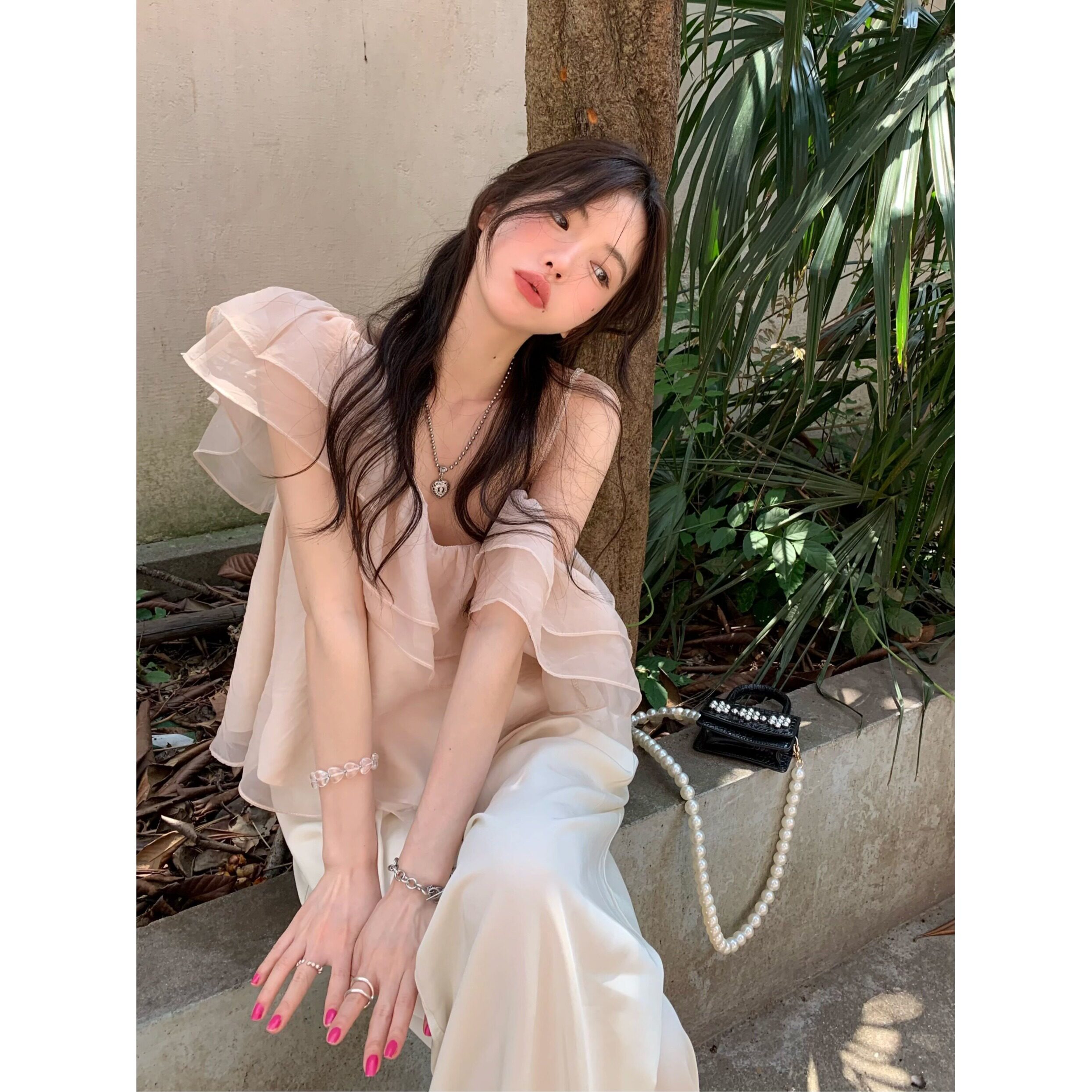 夏季2026法式复古气质显瘦小个子穿搭荷叶边甜美上衣女