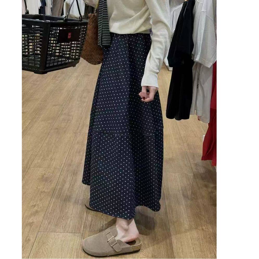 波点半身裙女高腰春夏薄款大码胖mm显瘦遮肚梨型身材中长款a字裙