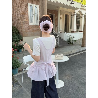 韩系温柔风两件套宽松设计感圆领叠穿无袖背心吊带上衣女2025夏季