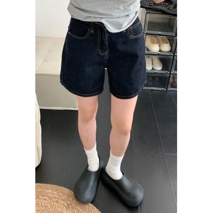 小个子美式复古深蓝色牛仔短裤女夏季新款高街五分休闲百搭直筒裤