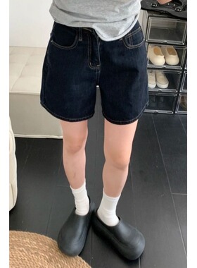 小个子美式复古深蓝色牛仔短裤女夏季新款高街五分休闲百搭直筒裤