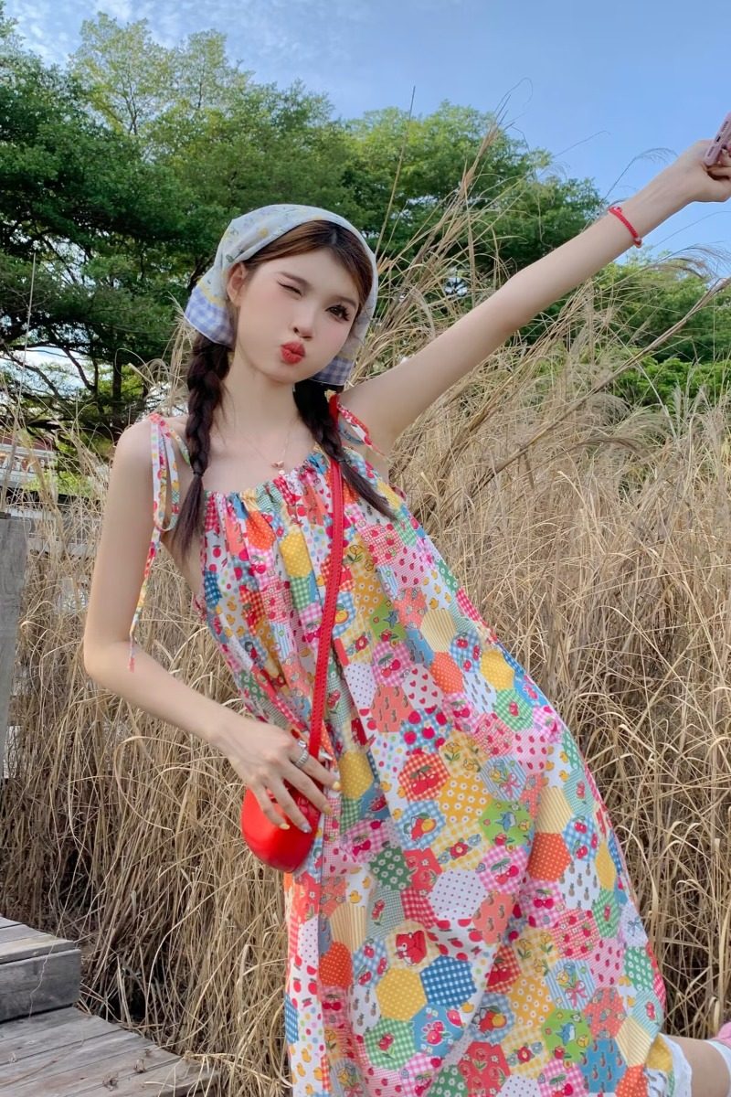 宽松吊带中长款连衣裙子