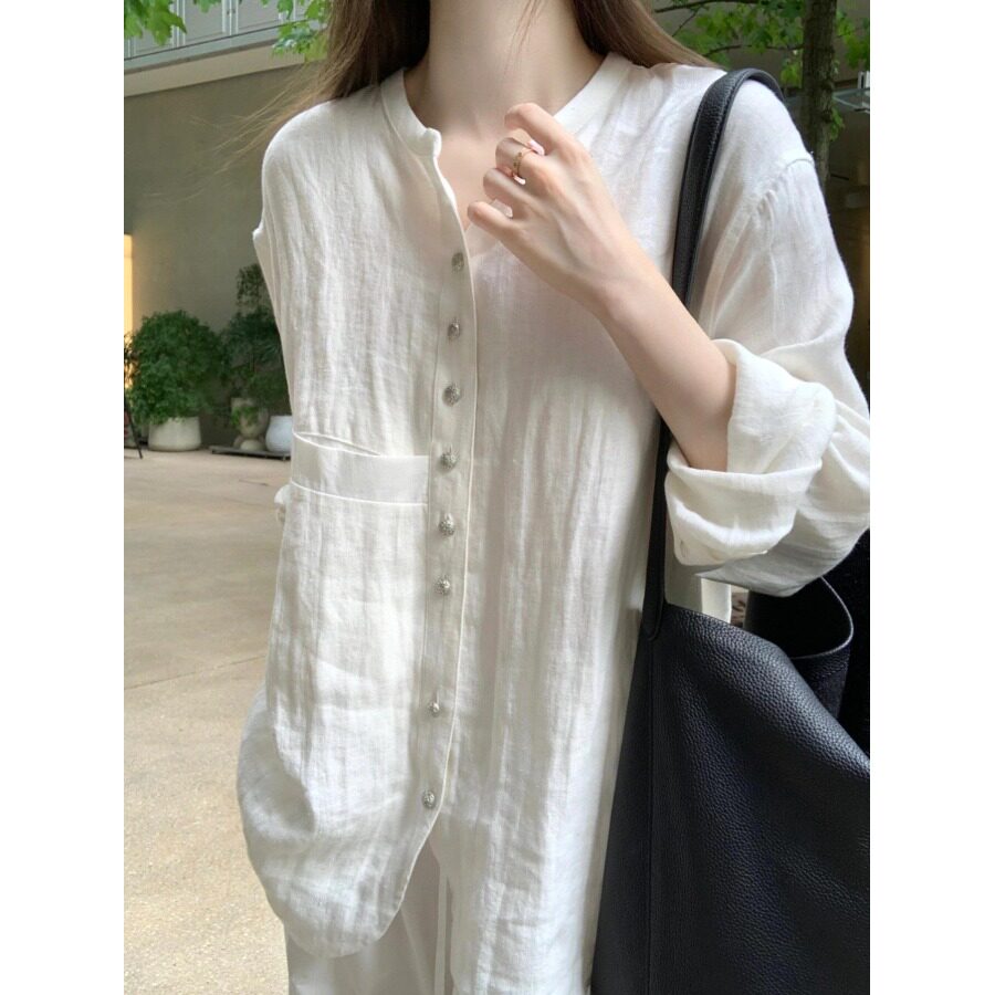新中式国风棉麻衬衫女夏季新款薄款防晒长袖衬衣宽松显瘦开衫上衣