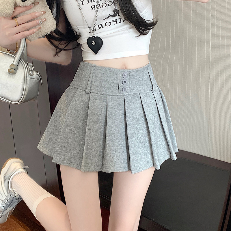 灰色百褶半身裙女女春夏新款纯欲辣妹显瘦防走光高腰a字包臀短裙