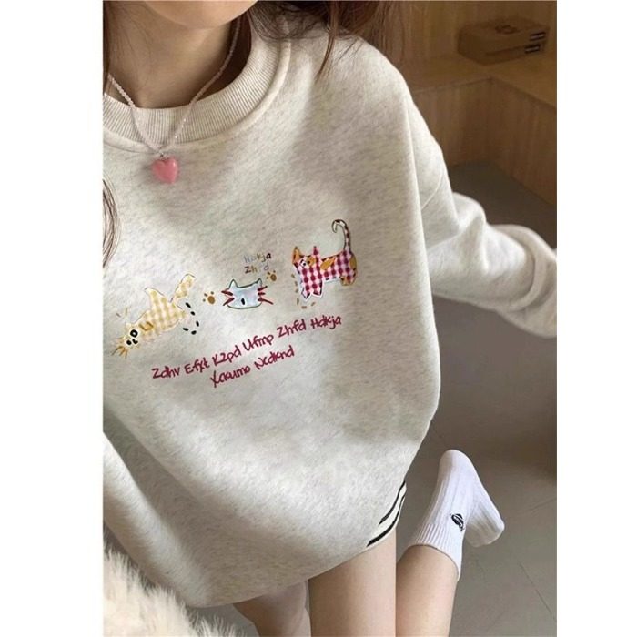 美式灰色无帽卫衣男女春秋2025新款宽松慵懒风chic上衣圆领长袖潮