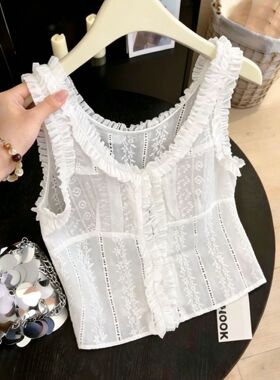 法式蕾丝花边白色背心女夏季外穿设计感小众纯欲风短款内搭吊带衫