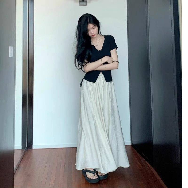 【现货】小个子不规则短袖t恤套装女夏季清冷风禅意高腰阔腿长裤