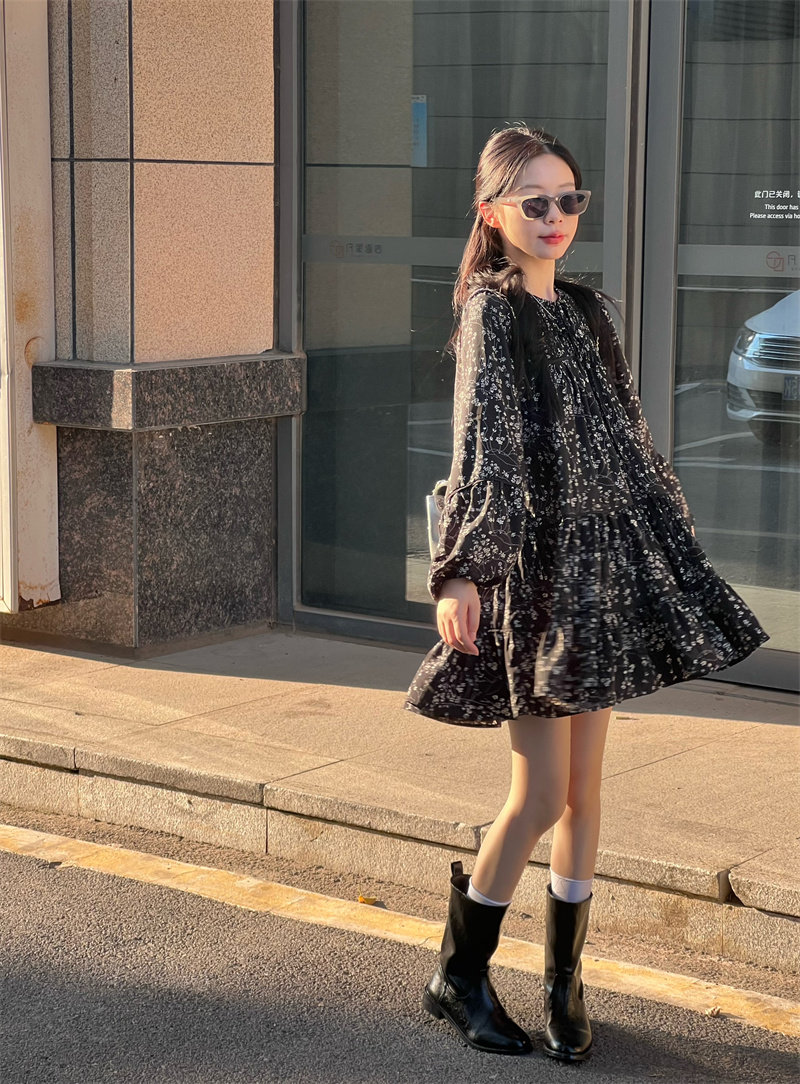 碎花长袖连衣裙女秋季打底裙子