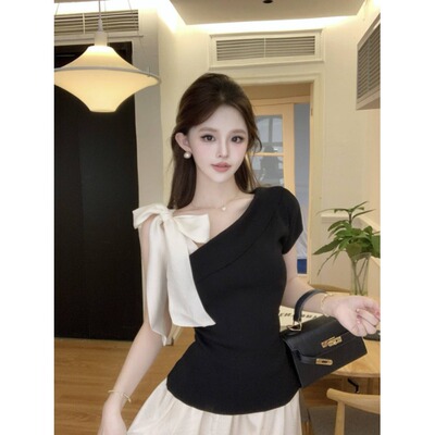 高级感斜肩性感针织衫女夏季新款