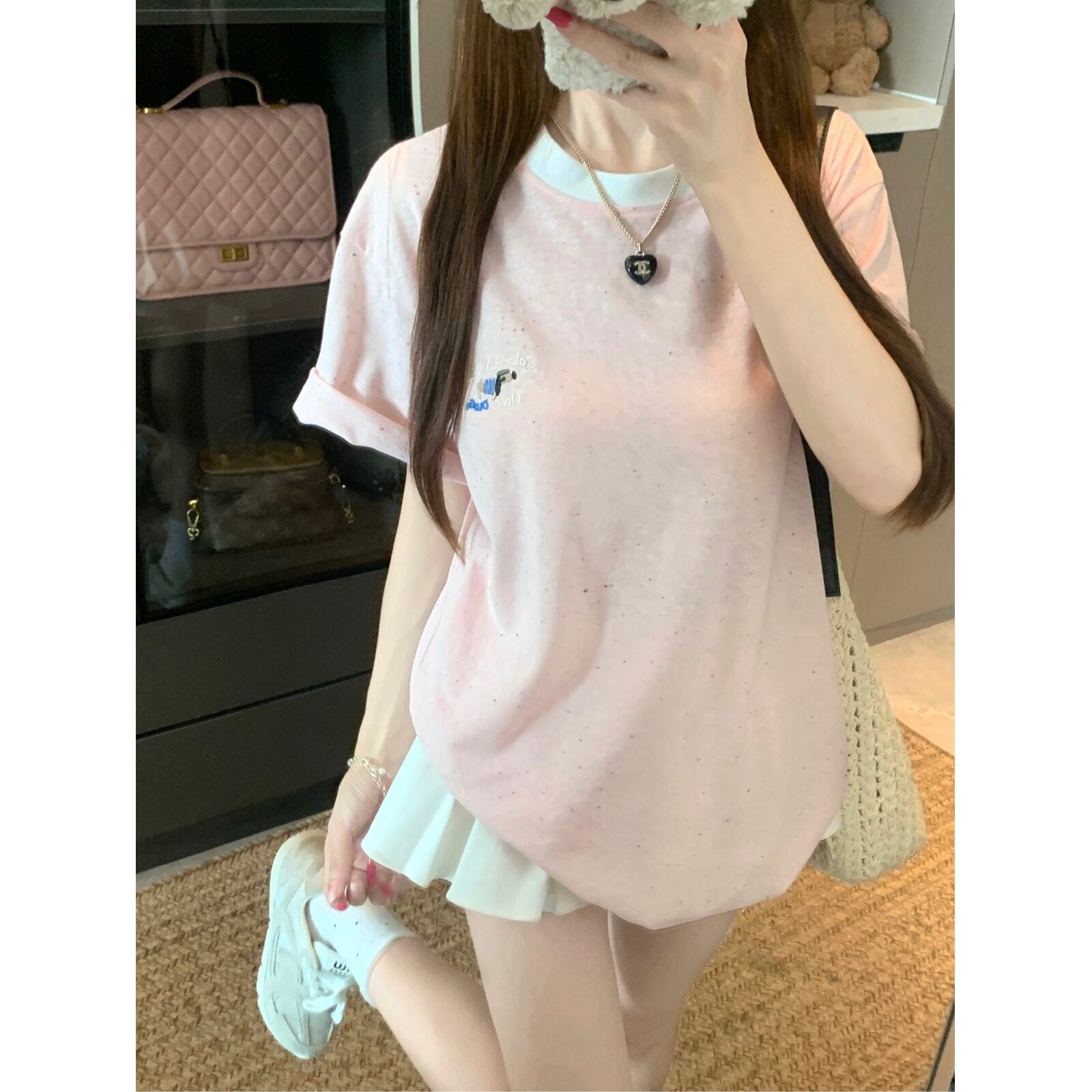 卡通刺绣短袖T恤女2026夏季新款粉色减龄可爱休闲小个子上衣chic