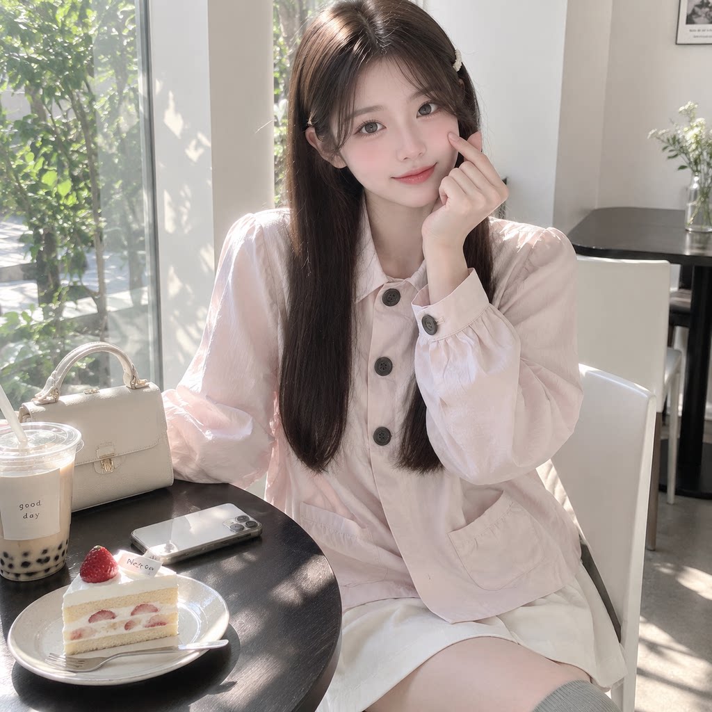 秋季学院风娃娃领甜美长袖衬衫