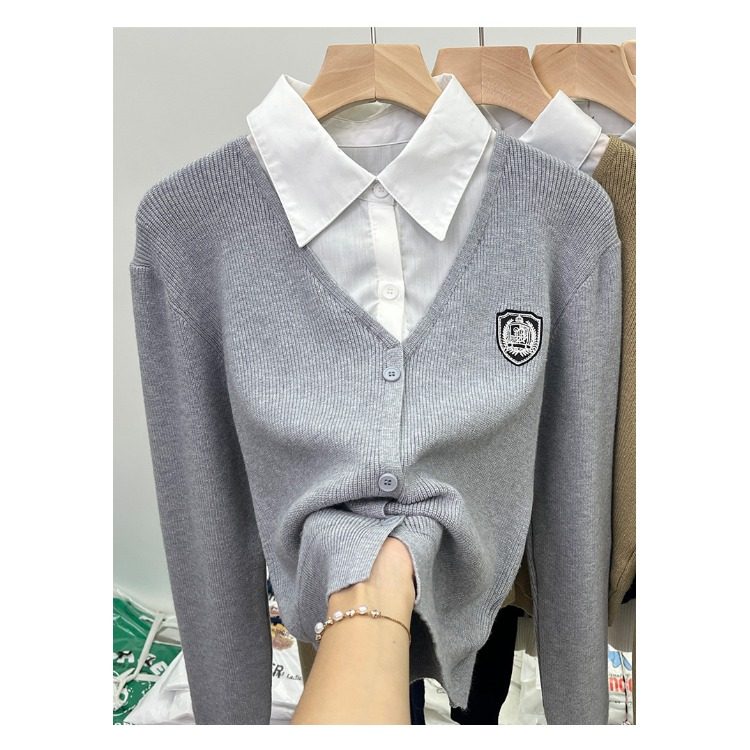 假两件衬衫女士针织开衫春季2026年新款设计感小众小个子短款上衣