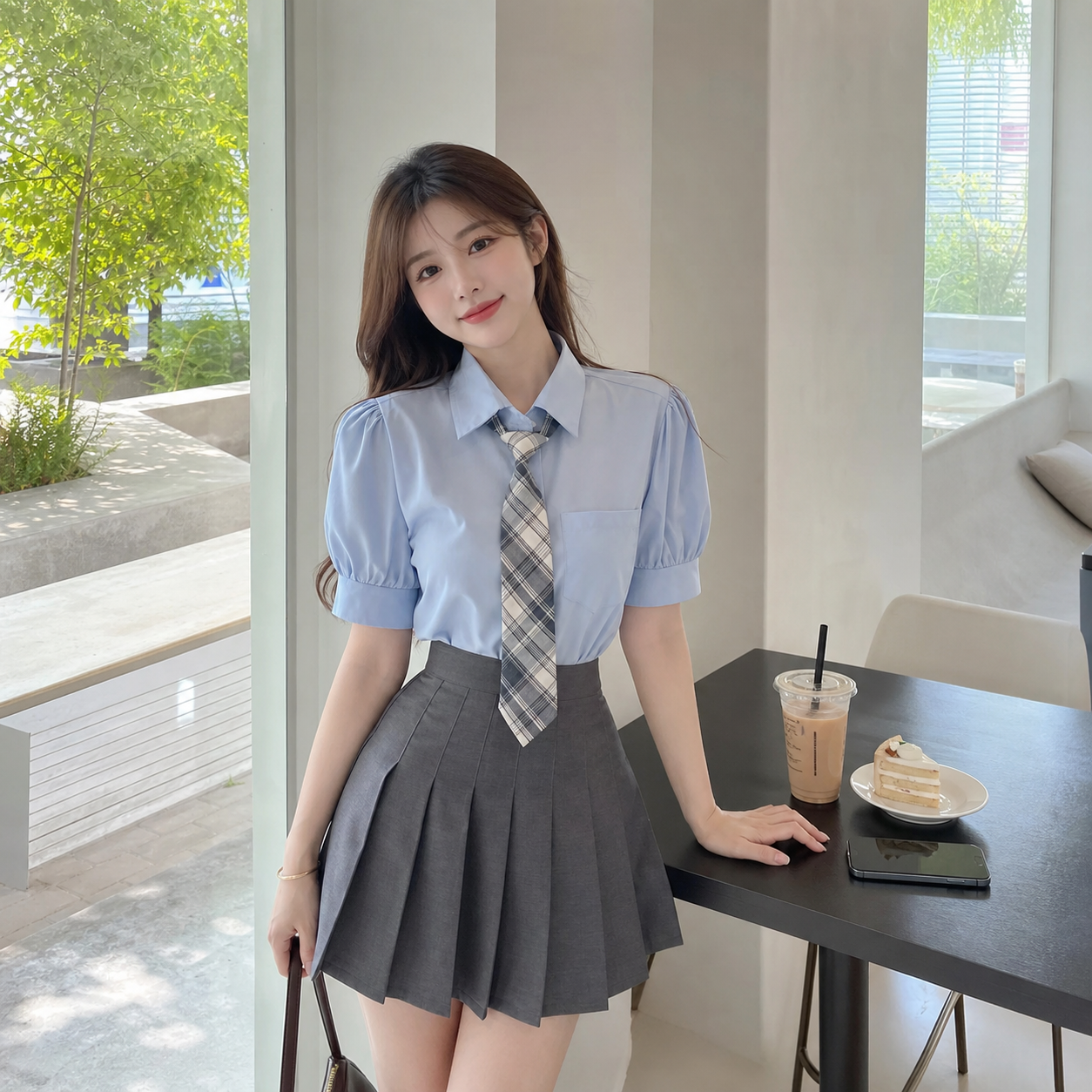 夏季学院风减龄短袖两件套