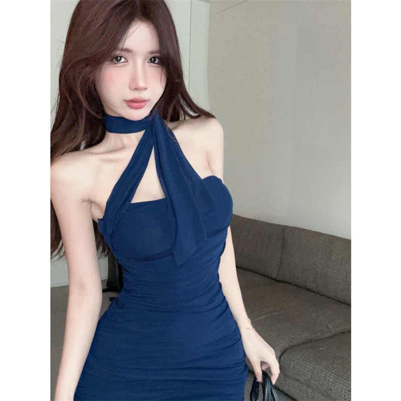 纯欲性感辣妹吊带连衣裙女夏季新款修身显瘦内搭蓝色包臀短裙子潮