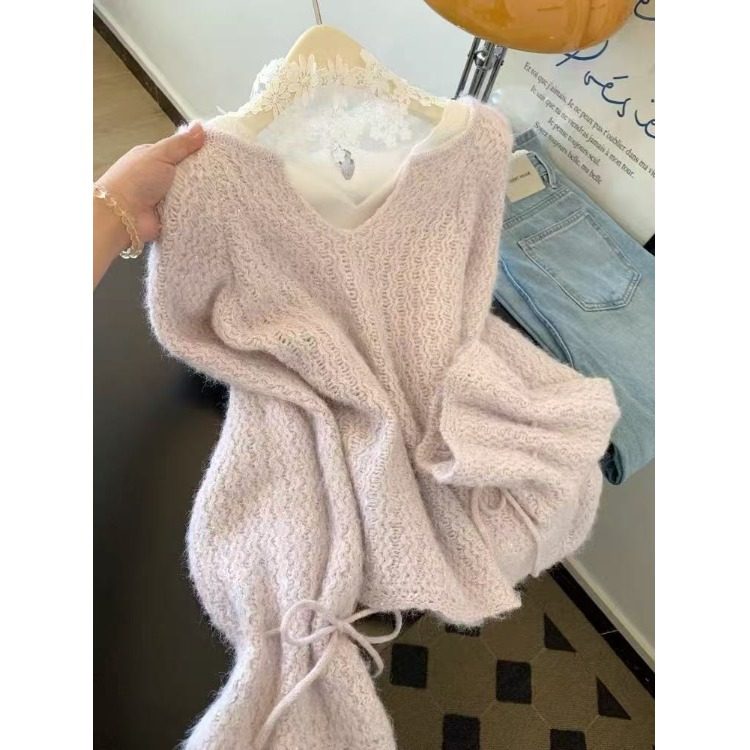 秋冬穿搭一整套粉色针织衫蕾丝内搭多巴胺甜美叠穿套装女,女装/女士精品,毛衣,淘宝优惠券,粉丝福利购,淘宝优惠卷