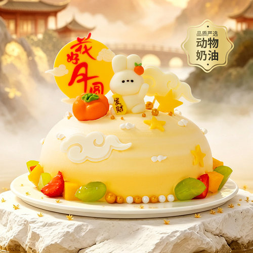 中秋节【幸福西饼】月下喜柿生日蛋糕动物奶油下午茶同城配送礼物