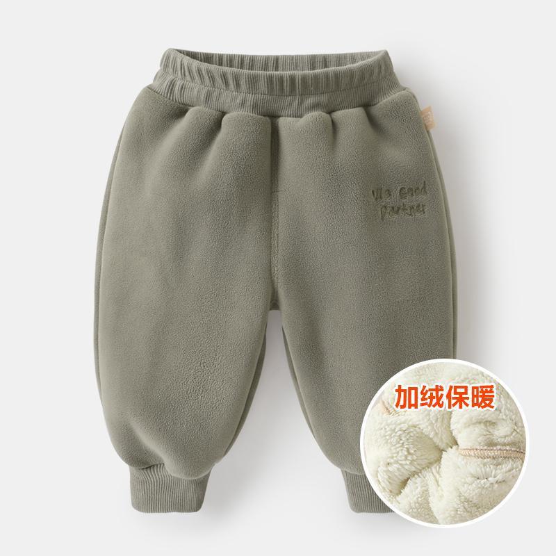 婴儿奥粒绒复合加绒长裤子冬装加绒加厚男童洋气女童宝宝保暖棉裤
