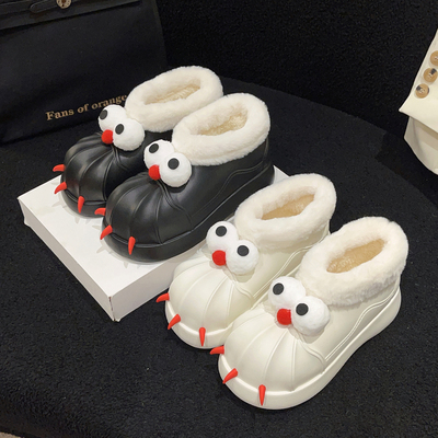 卡通大眼狗厚度雪地靴女2024年秋新款时尚百搭贝壳头加绒学生棉鞋