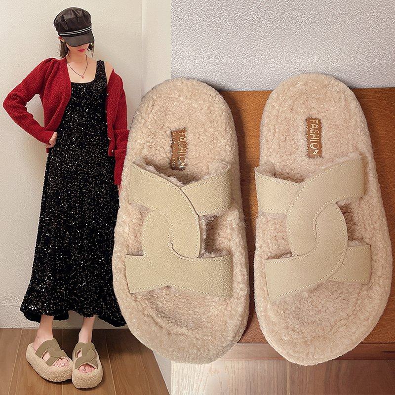 爆款厚底交叉毛毛拖鞋女外穿2025秋冬新款时尚高级感加毛绒棉拖鞋,女鞋,毛毛鞋,淘宝优惠券,粉丝福利购,淘宝优惠卷