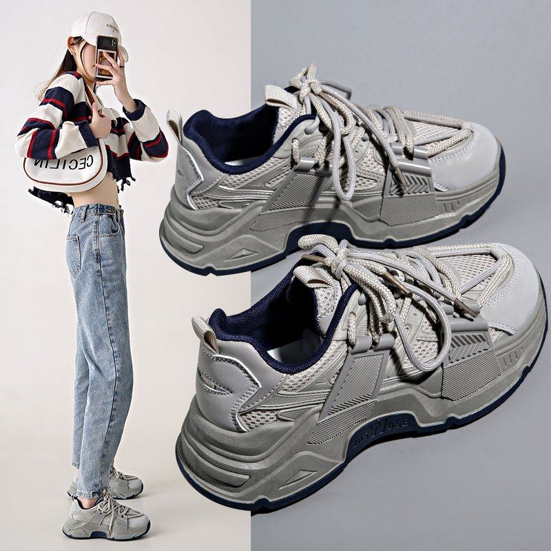 黑色老爹鞋女ins潮2025年春季新款厚底休闲运动舒适轻便跑步单鞋,女鞋,老爹鞋,淘宝优惠券,粉丝福利购,淘宝优惠卷