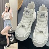 女2025新款 潮流厚底休闲板鞋 夏季 透气百搭韩版 薄款 高帮小白帆布鞋