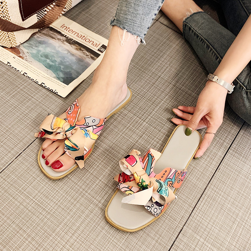 甜美仙女风凉拖鞋女外穿2025夏季新款时尚蝴蝶结海边平底一字拖,女鞋,包头拖,淘宝优惠券,粉丝福利购,淘宝优惠卷