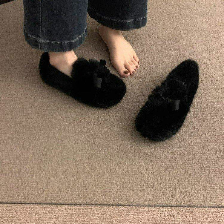 懒人毛毛鞋女冬季加绒雪地靴蝴蝶结豆豆鞋百搭保暖一脚蹬棉鞋,女鞋,时尚雪地靴,淘宝优惠券,粉丝福利购,淘宝优惠卷