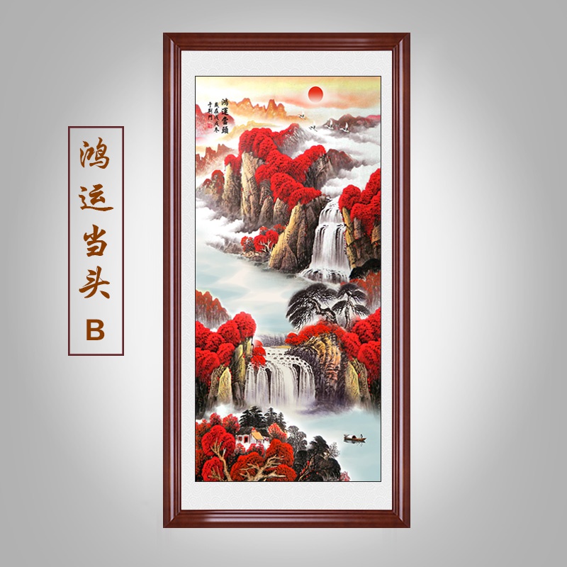 鸿运当头国画山水画玄关画装饰画入户招财风水镇宅新中式客厅挂。