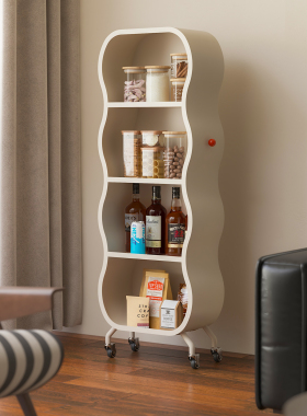 顾得家具移动书架落地置物架小推车零食不占地奶油风客厅收纳架子