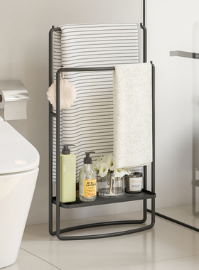 顾得卫生间置物架落地毛巾架免打孔浴室架厕所高端浴室浴巾架金属