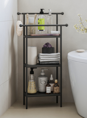 顾得卫生间浴室置物架落地毛巾架厕所淋浴用品免打孔浴缸收纳架子