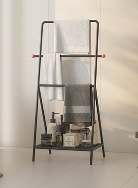 顾得家具极简高端卫生间浴巾架置物架免打孔厕所晾挂毛巾架子落地