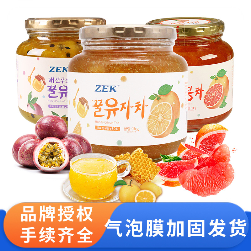 韩国进口ZEK原味百香果红西柚蜂蜜柚子茶1kg580g罐装冲饮果酱