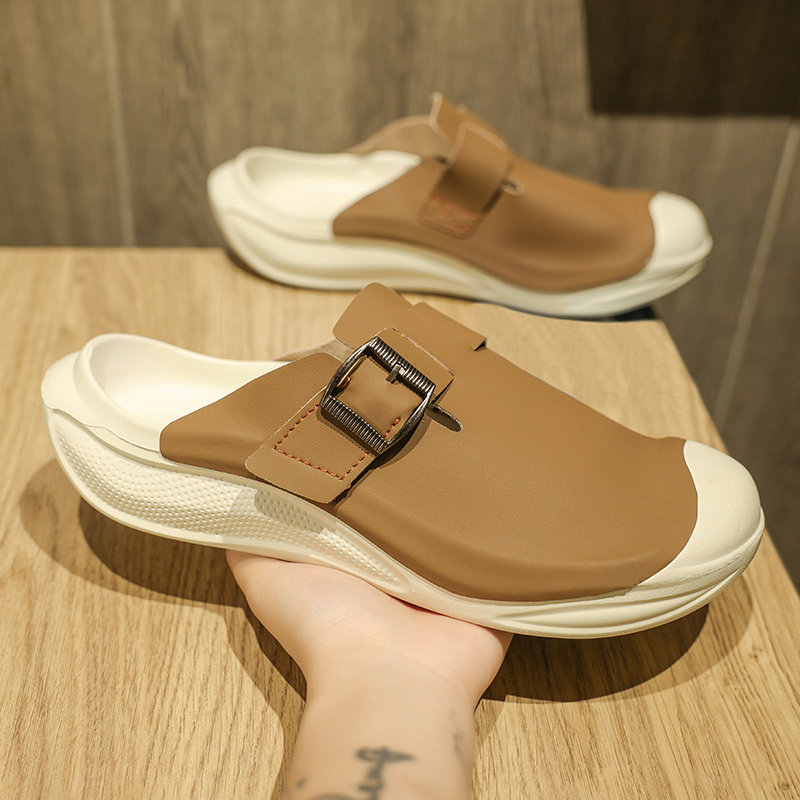 勃肯鞋男款半拖夏季外穿新款防滑耐磨包头半拖鞋男士一脚蹬软底潮