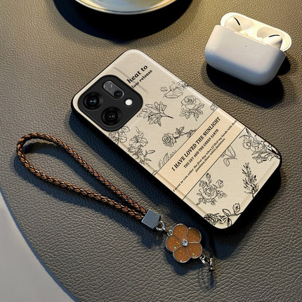 适用于opporeno14pro手机壳13新款reno13保护套11硅胶reno10/9/8/7/6/5/4女挂绳手链全包防摔款线条花朵外壳