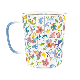 西比尔花草带把玻璃杯子带刻度耐高温家用咖啡杯茶杯高颜值早餐杯