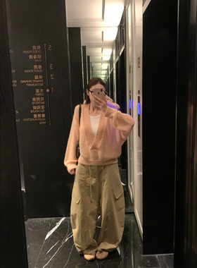 米花家 氛围感纯色V领毛衣针织衫女秋冬韩版宽松软糯显瘦套头上衣