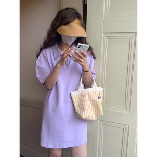 T恤裙女夏季 米花家 紫色polo领显瘦短袖 芭乐夏日 新款