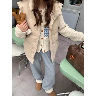 圆领羽绒马甲女新款 米杏色无袖 保暖背心马夹 提尼公园 米花家