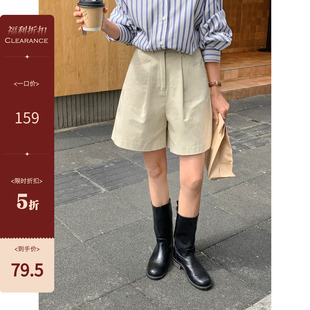 米花家【曼恩公路】卡其色高腰显瘦短裤女夏季韩系直筒百搭工装裤