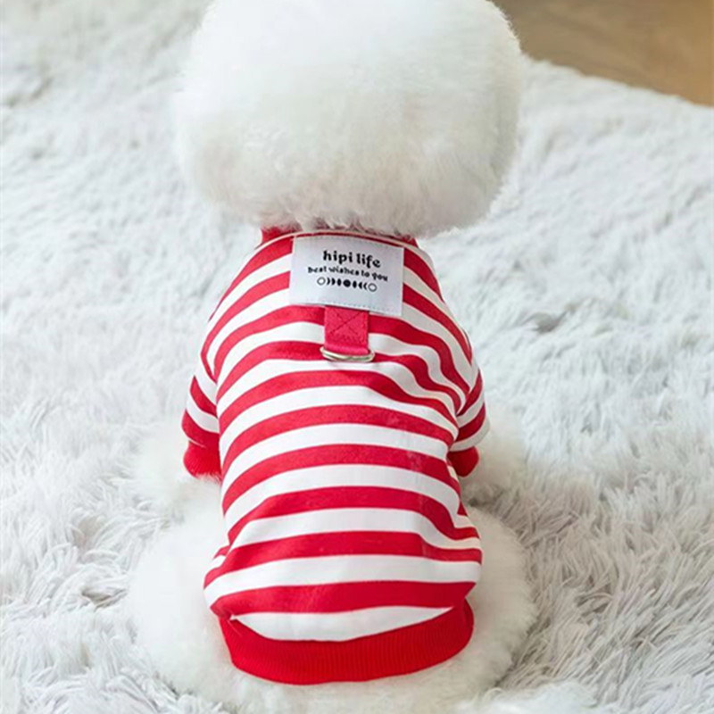 宠物狗狗衣服可牵引条纹秋装卫衣泰迪比熊猫咪小型犬宠物秋冬款