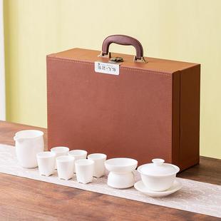 全套功夫茶杯家用办公室会客陶瓷盖碗 羊脂玉白瓷茶具轻奢套装