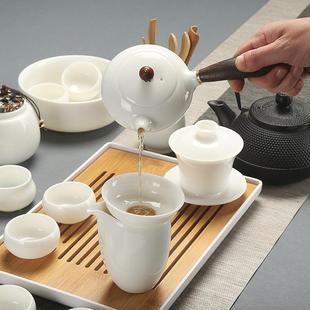 德化陶瓷羊脂玉白瓷盖碗色釉功夫茶全套家用办公室茶壶盖碗