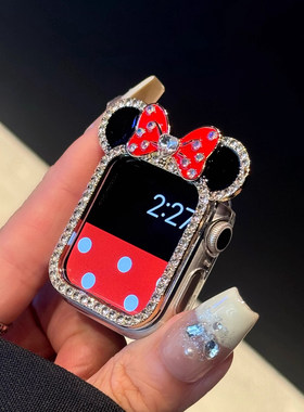 可爱镶钻米妮适用苹果手表iwatch10保护壳新款applewatch9卡通边框S8/7女款手表壳钻石表壳全包防摔se高级感6