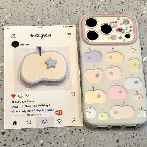 韩系ins彩色星星苹果适用于iphone17promax手机壳新款苹果15保护套14带支架16pro巨好看max高级感小众女独特