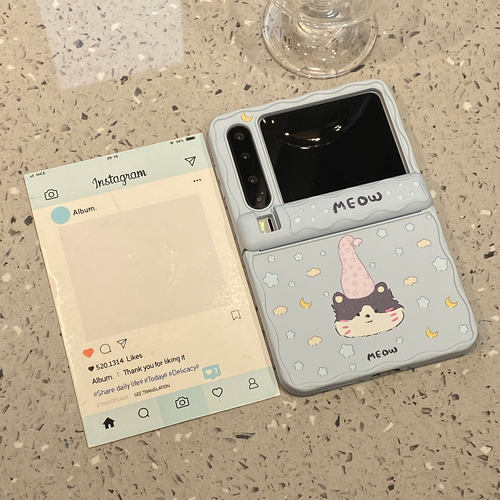 【每日新品】可爱蓝底长帽猫咪适用华为purax折叠屏手机壳purax保护套/Pocket2三星zflip7女6官5典藏版超好看