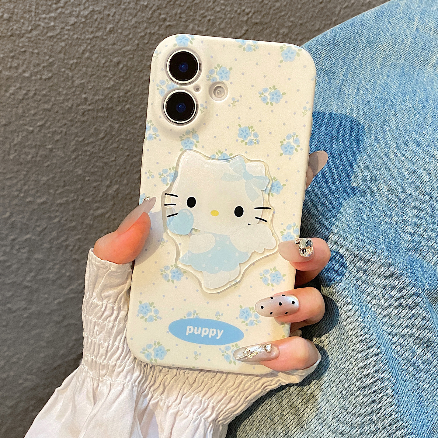 ins可爱小碎花立体kt猫兔子适用于苹果16手机壳iphone15保护套14防摔13新款15promax全包15pro小众max手机套p