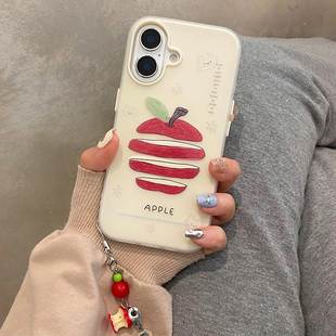 ins创意苹果切片适用于苹果16pro手机壳iphone15保护套14带挂件13防摔新款 15promax全包max手机套小众不撞款