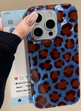 韩系高级感蓝色豹纹适用于iphone16手机壳苹果15保护套14全包13防摔新款17promax小众16pro个性max手机套网红